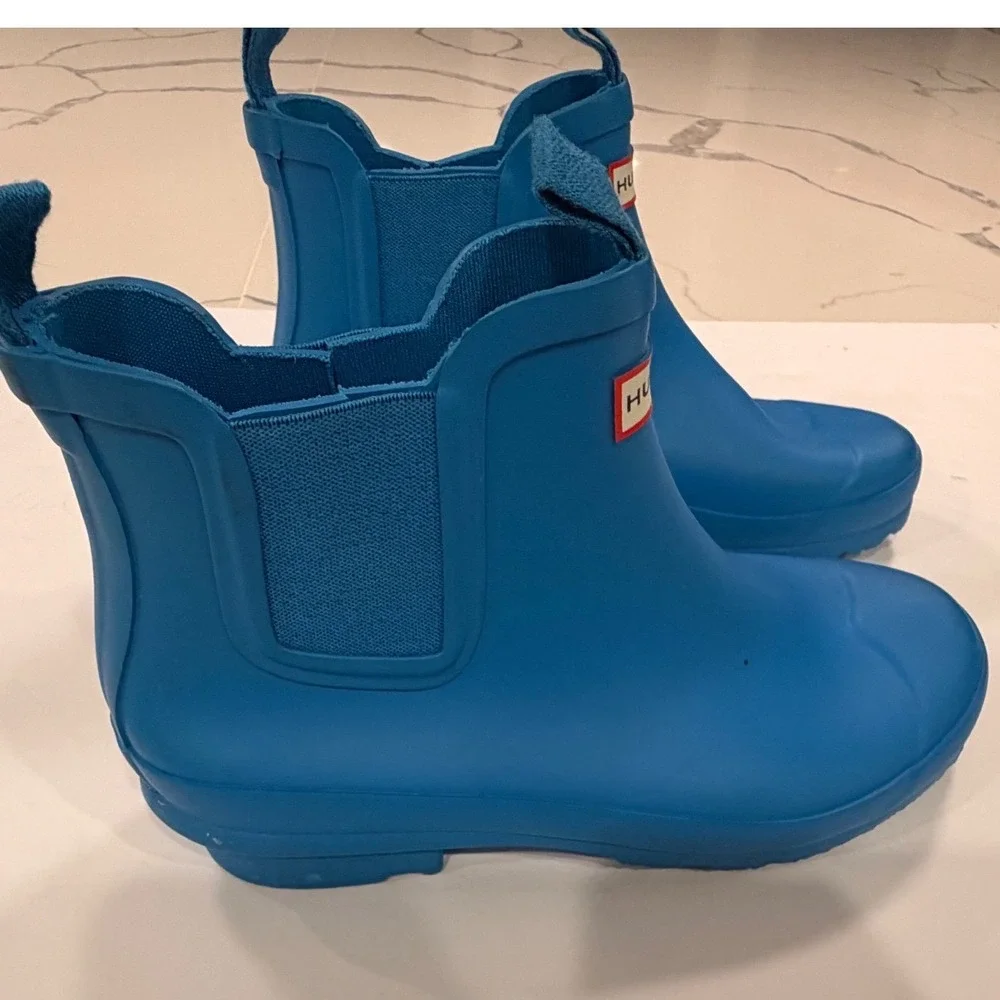 Hunter Original Chelsea Blue Rubber Rain Boots Waterproof Womens 5 Boys 4 EU 36